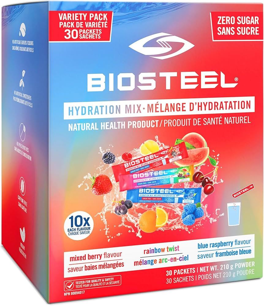 BIOSTEEL Zero Sugar Sports Hydration Mix Variety - Mixed Berry, Rainbow Twist & Blue Raspberry Fl... | Amazon (CA)