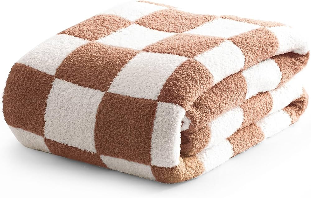 David's Home 100% Chenille Checkered Throw Blanket, Ultra Soft Milky Cozy Fuzzy Knitted Throw wit... | Amazon (US)