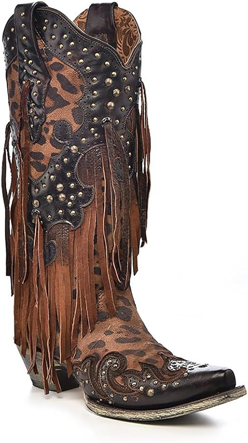 Corral Boots Women's Handcrafted Western Boots | Snip Toe Cowboy Boots with Leopard Print, Fringe... | Amazon (US)