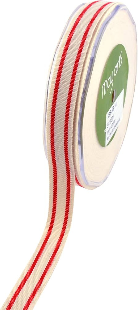 May Arts 5/8-Inch Wide Ribbon, Organic Cotton with Red Stripes | Amazon (US)