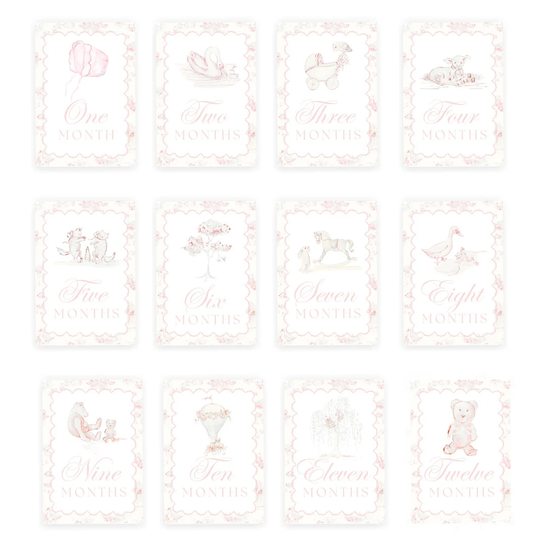 Grandmillennial Toile Milestone Cards Girl - Etsy | Etsy (US)