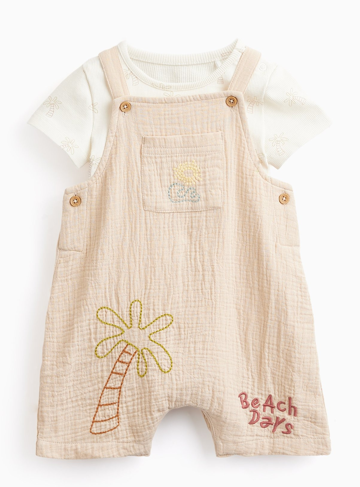 Beige Beach Print Dungarees & Bodysuit Set 12-18 months | Tu Clothing