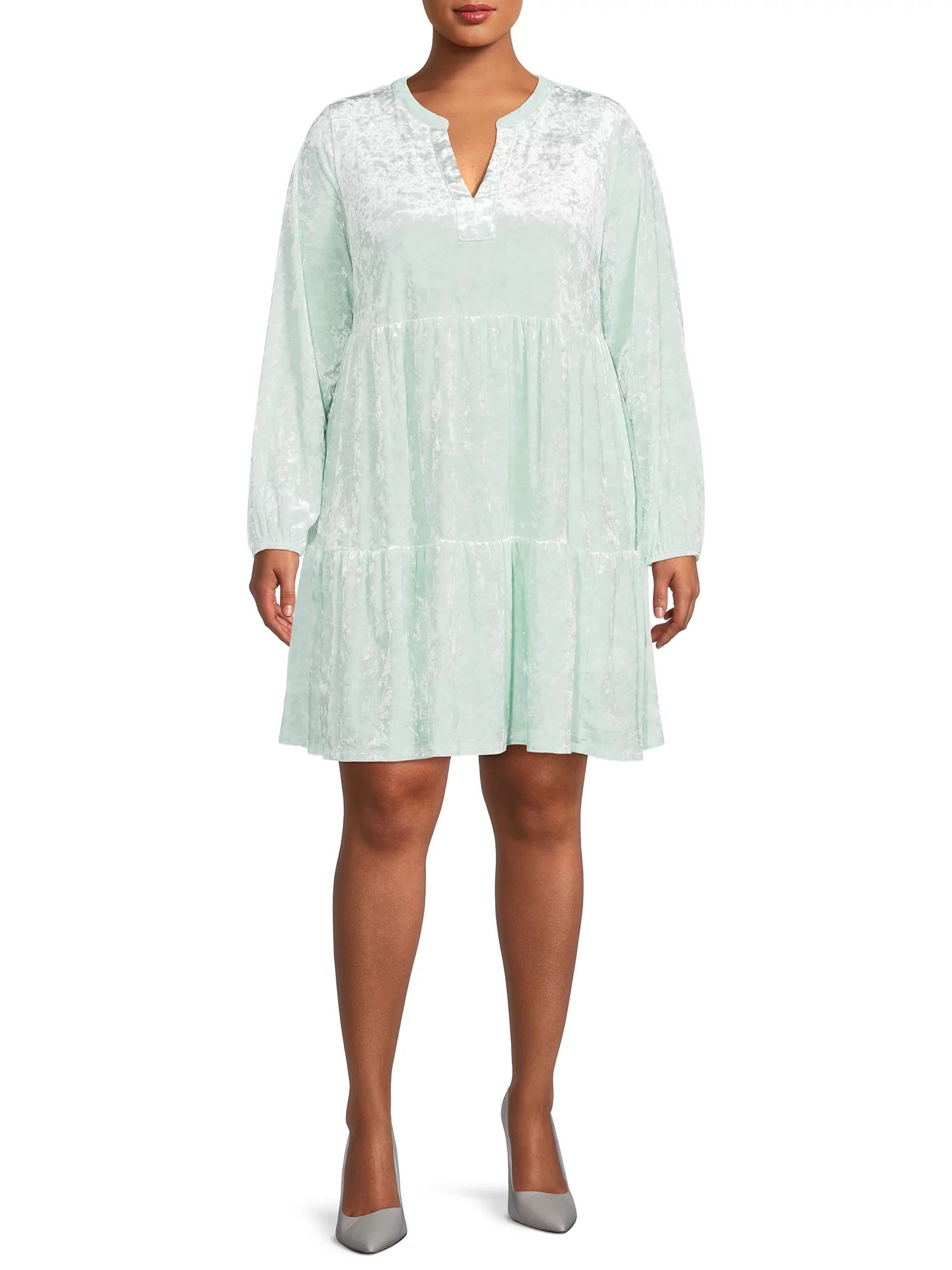 The Get Women's Plus Size Tiered Velvet Midi Dress | Walmart (US)