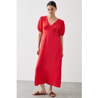 Womens Petite Red Puff Sleeve Midi Dress | Dorothy Perkins (UK)