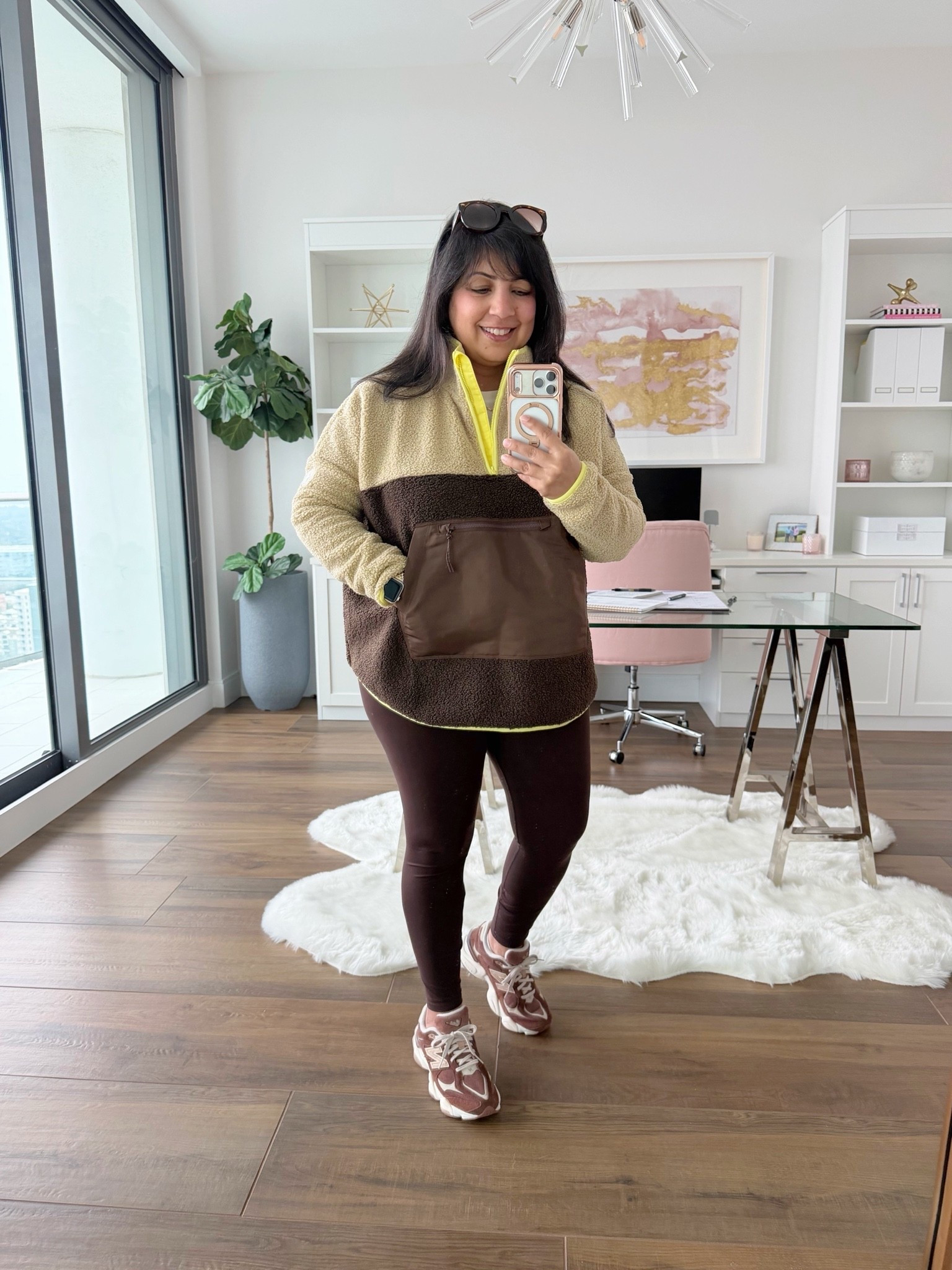 The cutest and coziest fleece and it’s currently on sale 50% off! Love this fun neutral color combo and the soft fleece lining on the inside. It has a nice large kangaroo pocket and a zippered one too. It’s long enough to wear with leggings and cover your backside but would be really cute with jeans too. Great for a casual everyday fall outfit that’s perfect for daily walks, running errands and athleisure!

Tuckernuck quarter zip fleece size M/L. Varley leggings size large. Amazon sunglasses.

Fall outfits women over 50

@Tuckernuck @Varley @Anthropologie

#LTKActive #LTKSaleAlert #LTKOver40