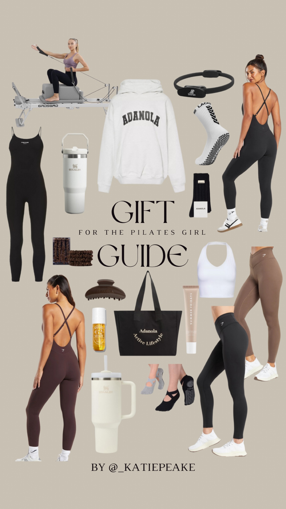 GIFT GUIDE - for the Pilates girl 🧘🏼‍♀️🤍 

#giftguideforher #giftguides 
Pilates outfit, gym leggings, unitard, Stanley cup, tote bag, Pilates socks, reformer machine, adanola 

#LTKgiftguide #LTKCyberWeek #LTKfitness