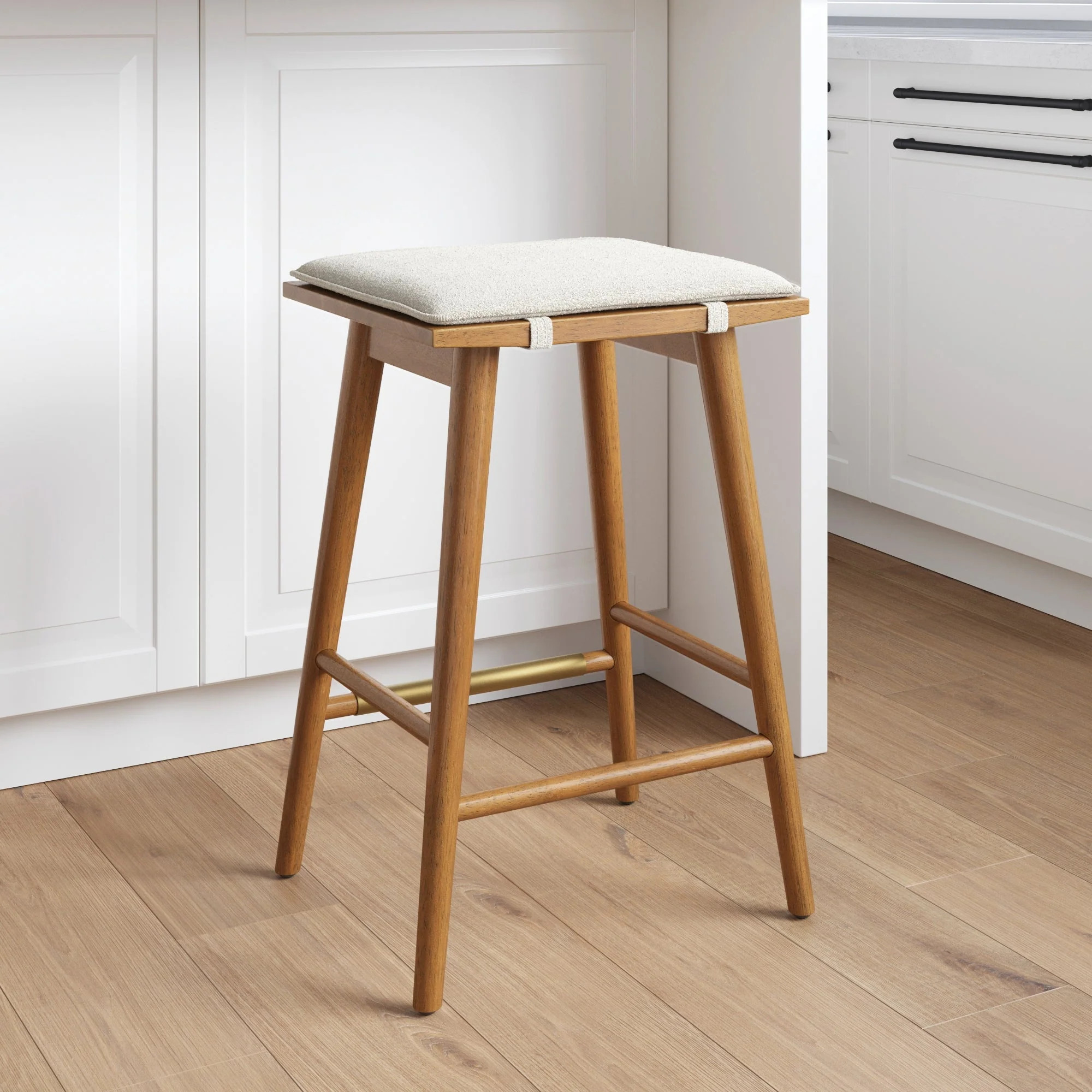 Wood & Boucle Counter Height Bar Stool Brown | Nathan James