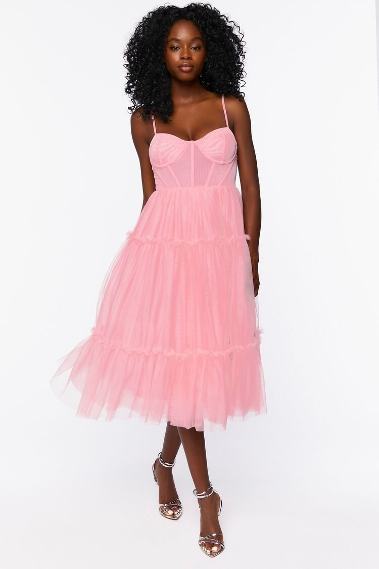 Tulle Ruffled Bustier Midi Dress | Forever 21 (US)