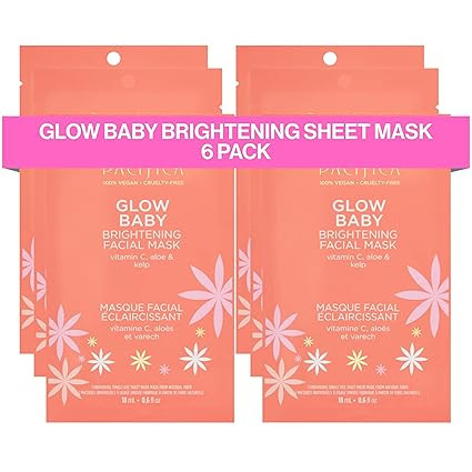 Pacifica Sheet Face Mask - 6 Pack - Glow Baby Brightening Facial Mask w/Vitamin C, Aloe & Kelp ... | Amazon (US)