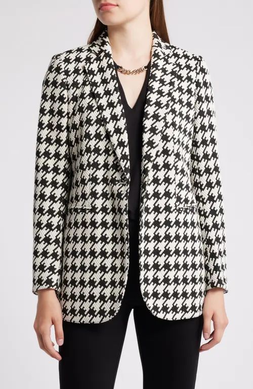 Anne Klein Houndstooth Jacquard One-Button Blazer in Anne White/Anne Black at Nordstrom, Size 0 | Nordstrom