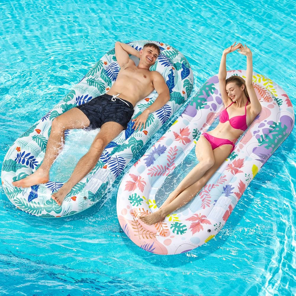 Pool Floats Lounger, 2 Pack Inflatable Pool Floats Adult Size, Water Hammock Pool Rafts Floaties ... | Amazon (US)