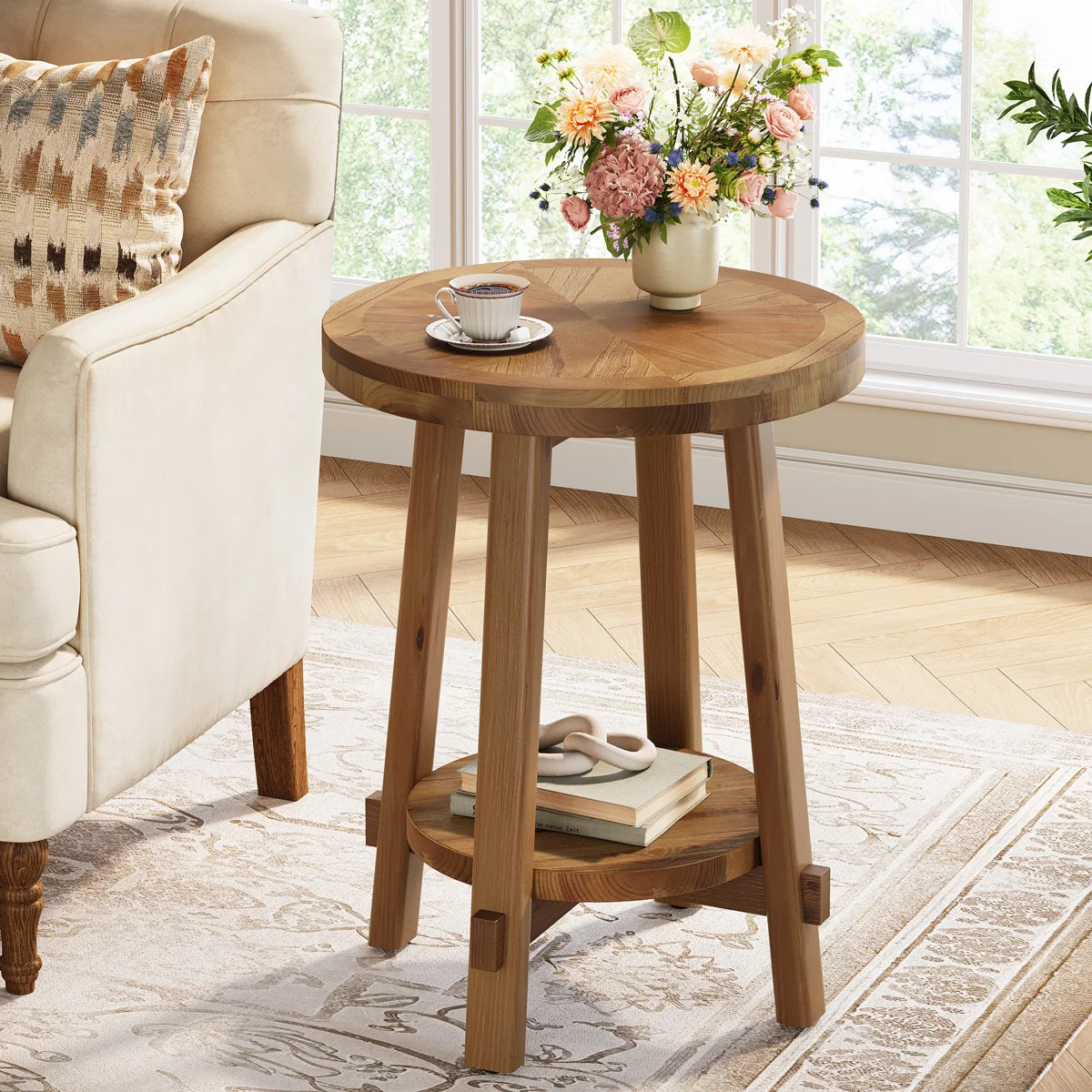 19.7 Inch Solid Wood Round End Table with Open Storage | Wayfair North America