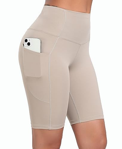 Oalka Women's Yoga Short Pockets Workout Running Gym Shorts Khaki Brown M | Amazon (US)