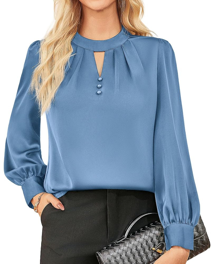 GRACE KARIN Women's Dressy Business Casual Tops Long Sleeve Shirts Satin Silk Blouse Work Office ... | Amazon (US)