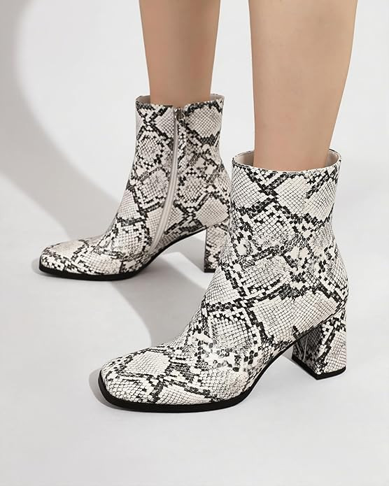 Joseywade Womens Ankle Boots Chunky Heel Boots Ankle Booties Square Toe 3 Inch Side Zip Boots Fal... | Amazon (US)