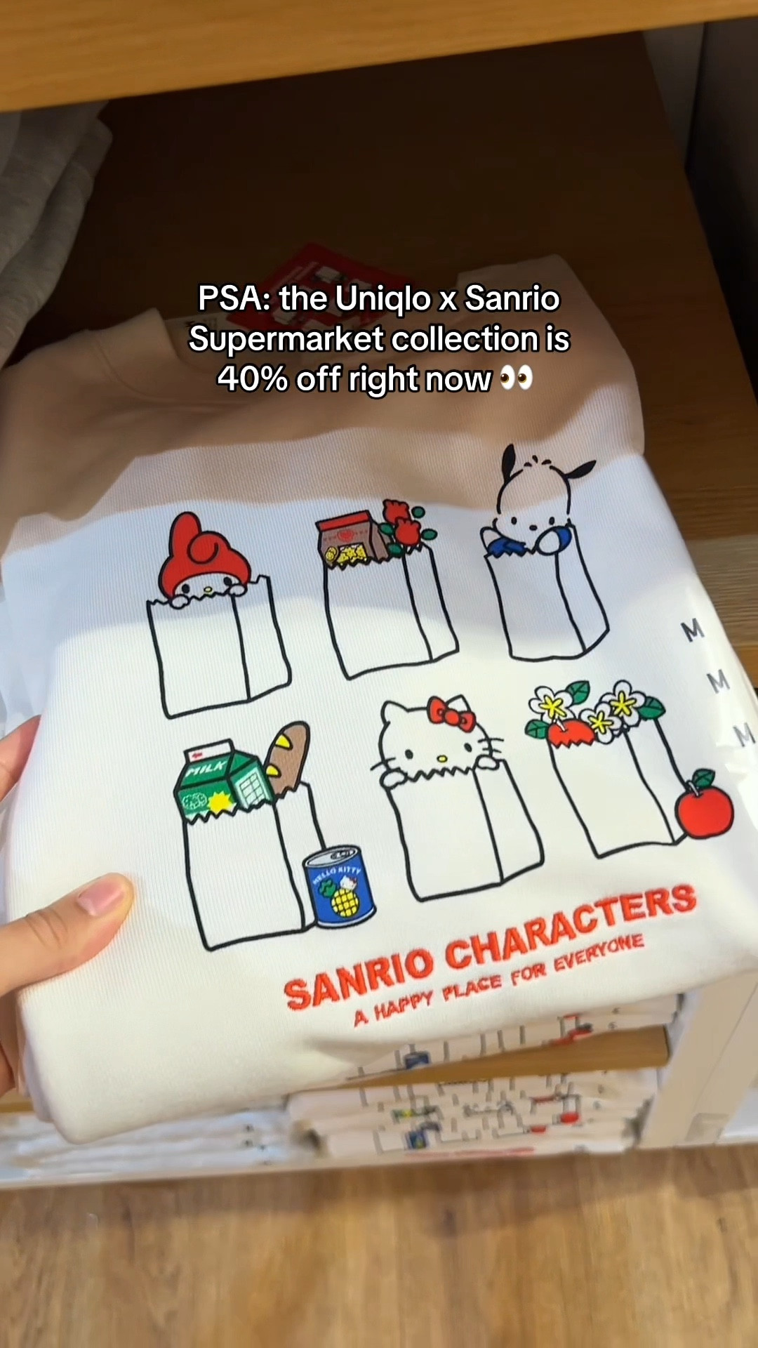 The Uniqlo x Sanrio Supermarket collection is 40% off right now!! It’s selling out quickly though, so grab yours now! These designs are so cute ☺️❤️

#uniqlo #sanrio #hellokitty #sweatshirt #everyday #casual #sale 

#LTKFamily #LTKSaleAlert #LTKFindsUnder50