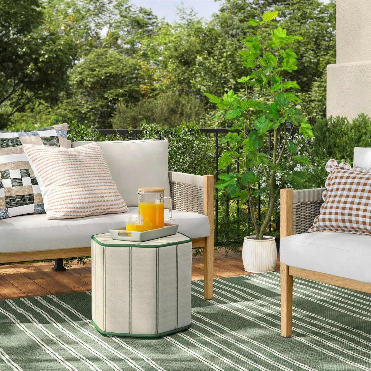 18"x16" Lydia Stripe Hexagon Outdoor Patio Poufs Green/Off-White - Threshold™ designed with Stu... | Target