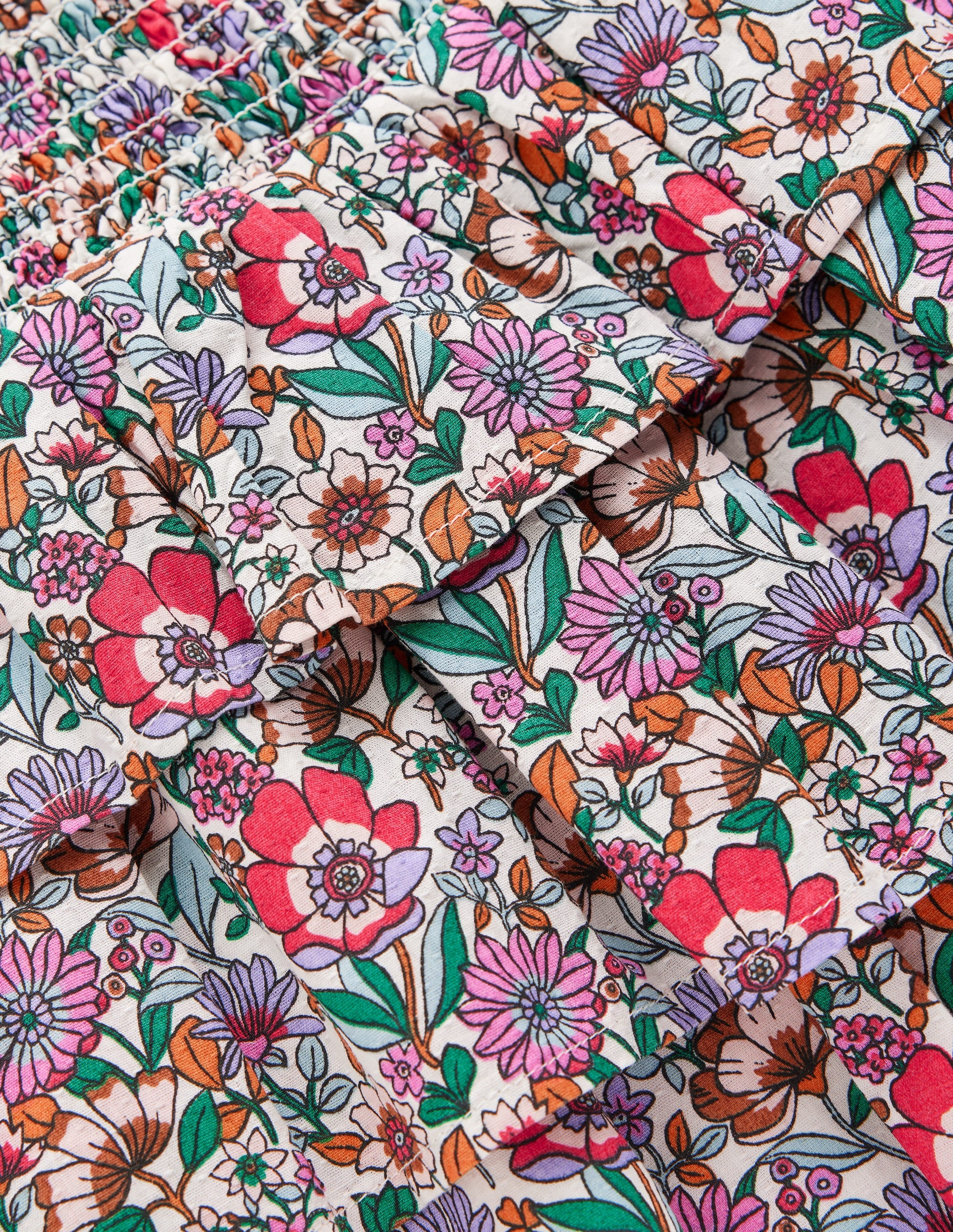 Smocked Waist Ruffle Skirt-Soft Cream Floral Field | Boden (US)