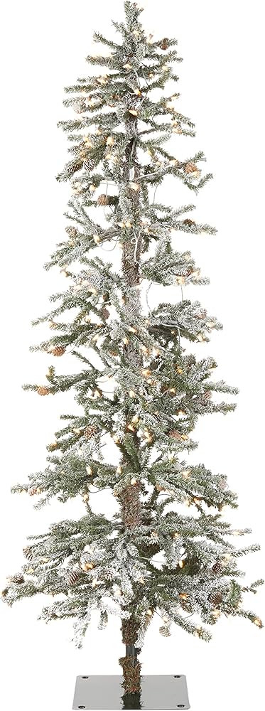 Amazon.com: HGTV Home Collection Pre-Lit Snowy Quinn Valley Ultra Slim Snowy Pinecone Tree, Green... | Amazon (US)