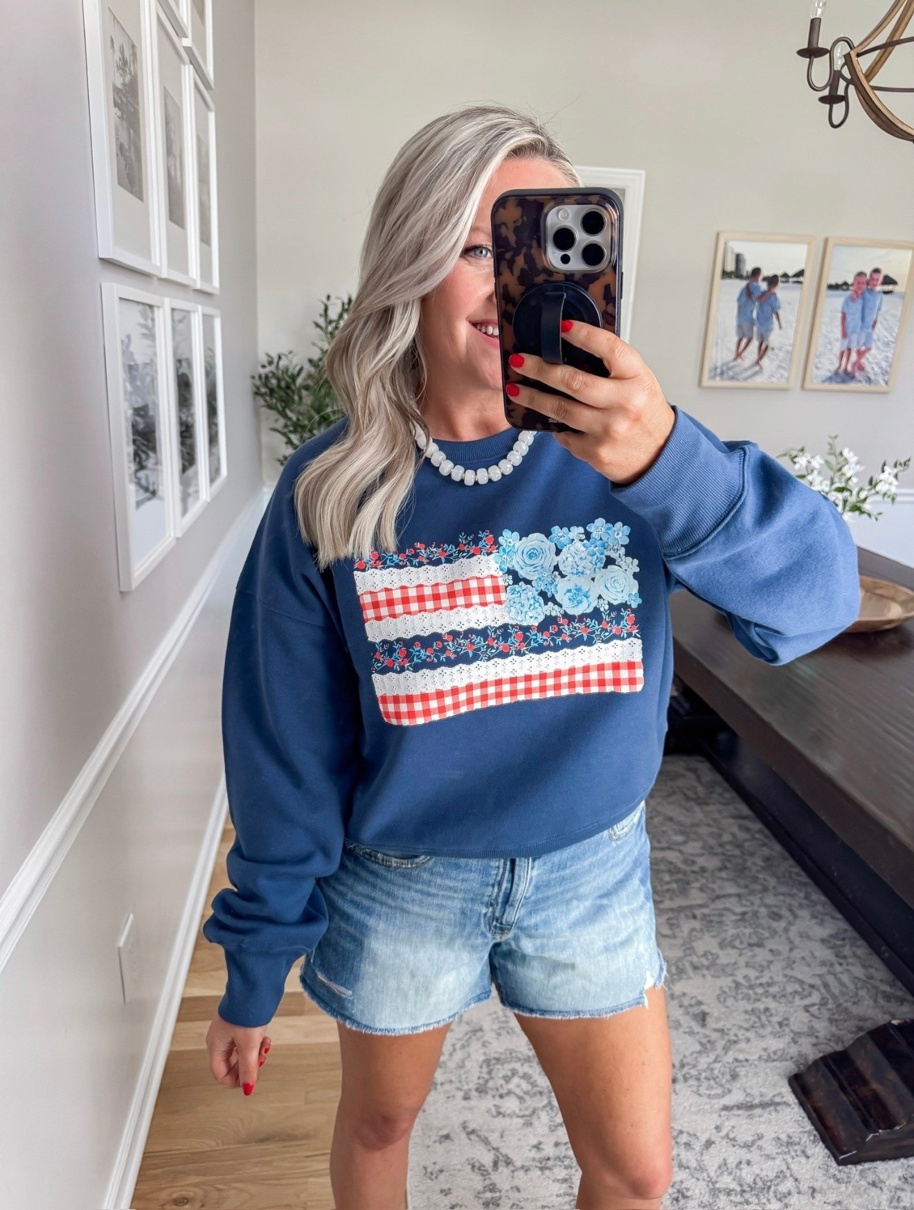 This patriotic sweatshirt is so cute for Memorial Day and the Fourth of July. Lightweight enough for cool summer nights and perfect with denim shorts.

patriotic outfit, fourth of july outfit, memorial day outfit, american flag sweatshirt, casual summer outfit, denim shorts outfit, patriotic fashion, summer holiday style, comfy sweatshirt, cute casual look, red white and blue outfit, summer style inspo, holiday weekend outfit, lovelylifestyling

#LTKootd #LTKSeasonal #LTKOver40