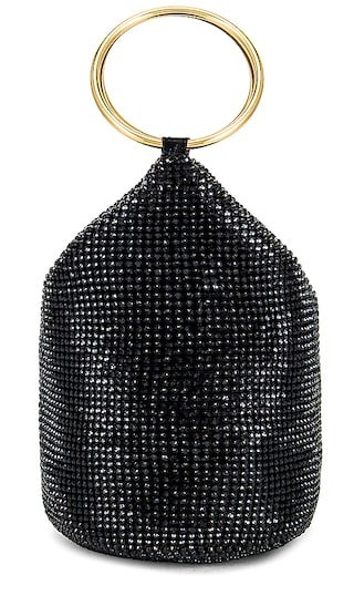 olga berg Ellie Crystal Mesh Ring Handle Bag in Black. | Revolve Clothing (Global)