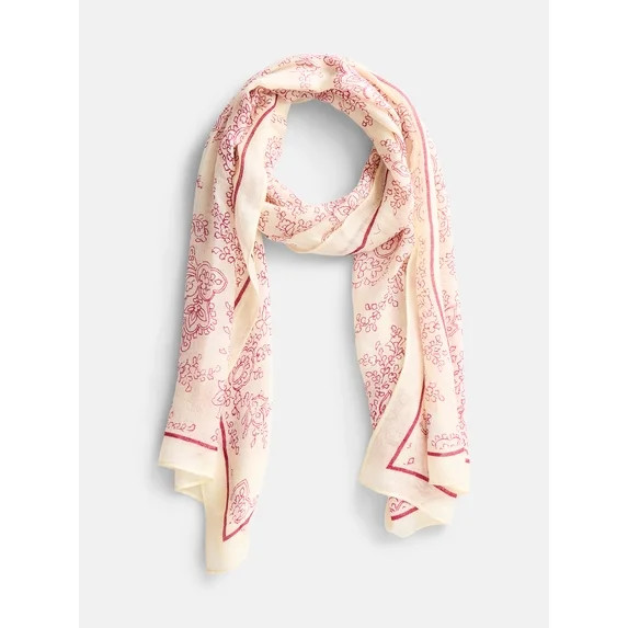 Scenario Women's Woven Oblong Printed Scarf, White | Walmart (US)