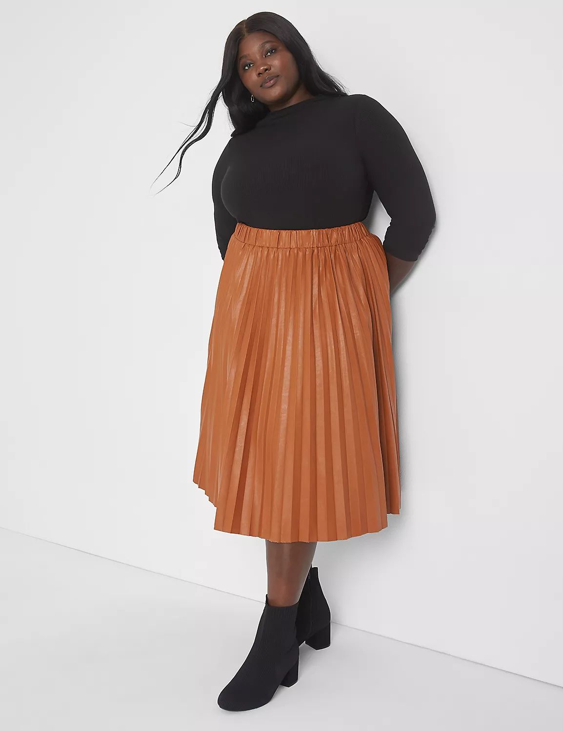 Faux-Leather Pleated Midi Skirt | LaneBryant | Lane Bryant (US)