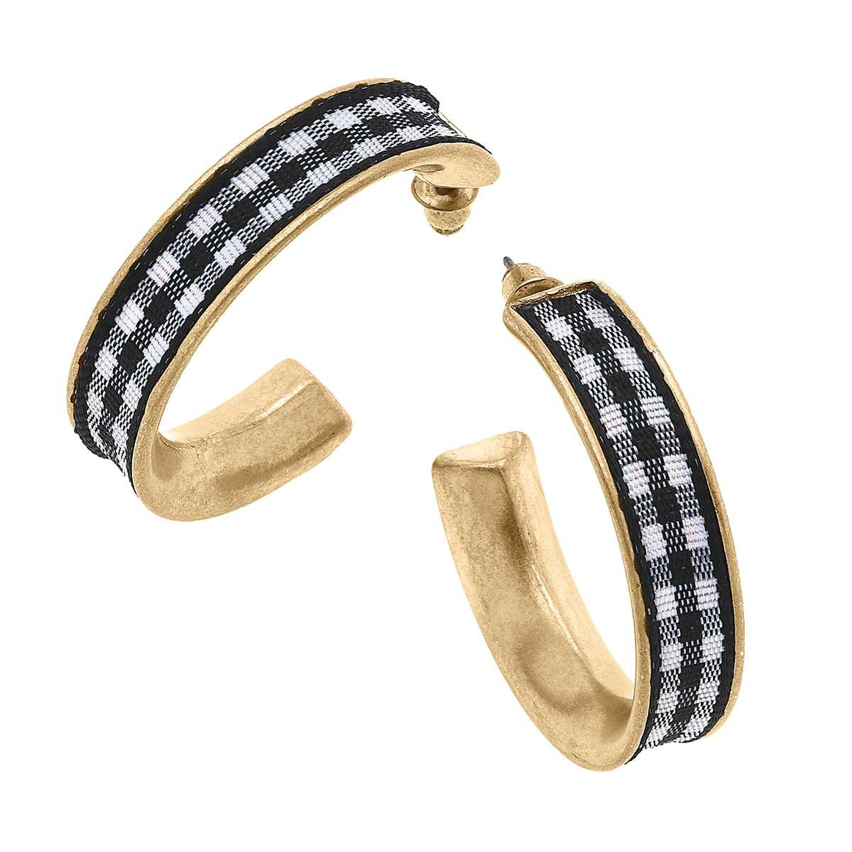 Libby Gingham Hoop Earrings in Black | CANVAS