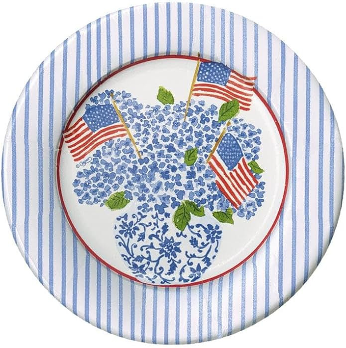 Caspari Flags and Hydrangeas Paper Salad & Dessert Plates, 8 Per Package | Amazon (US)