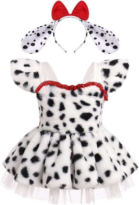 Baby Girls Dalmatian Cow Dress with Ears Headband Halloween Costume Cosplay Role Play Cake Smash ... | Amazon (US)