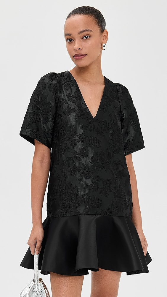 Satin Cloque Mini V Neck Dress | Shopbop