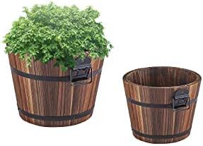 Small Wooden Bucket Barrel Planters – 6.3’’＋5.3'' Rustic Flower Planters Pots Boxes Conta... | Amazon (US)
