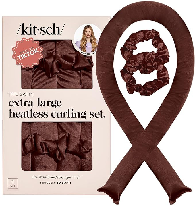 Kitsch Satin Heatless Curlers Set – Heatless Curls Overnight w/ 34" Hair Waver & 2 Satin Hair S... | Amazon (US)