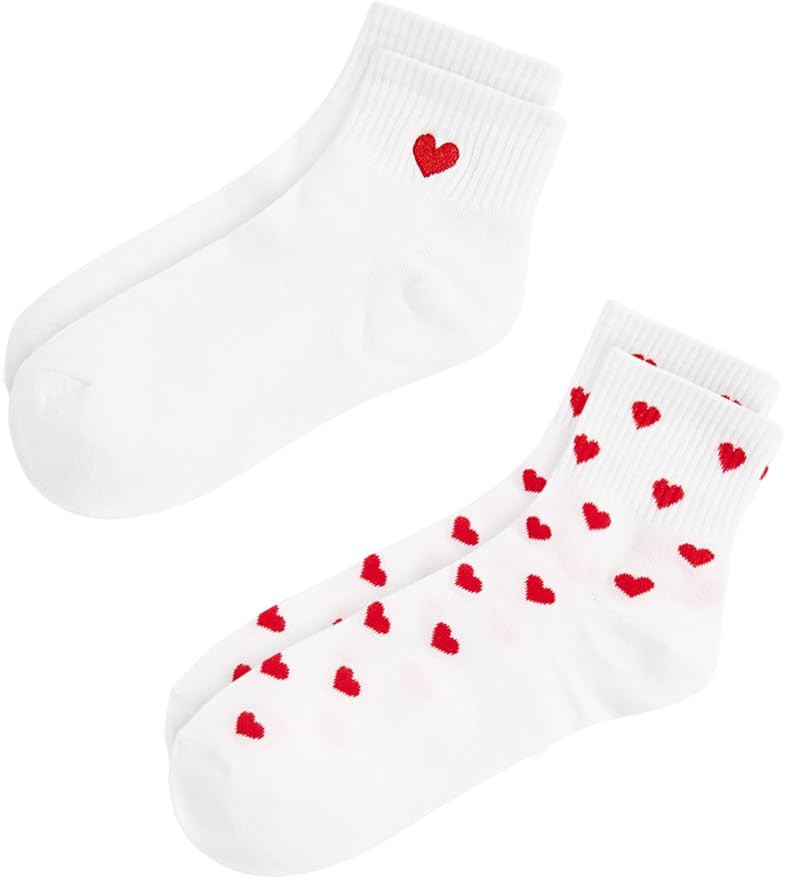Milumia Women's 2 Pairs Cute Heart Print Ankle Socks Comfort Low Cut No Show Lovely Design Socks | Amazon (US)