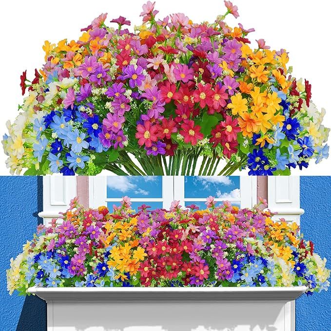 12 Bundles Artificial Fake Flowers for Outdoor Decoration,UV Resistant Faux Plastic Fabric Greene... | Amazon (US)