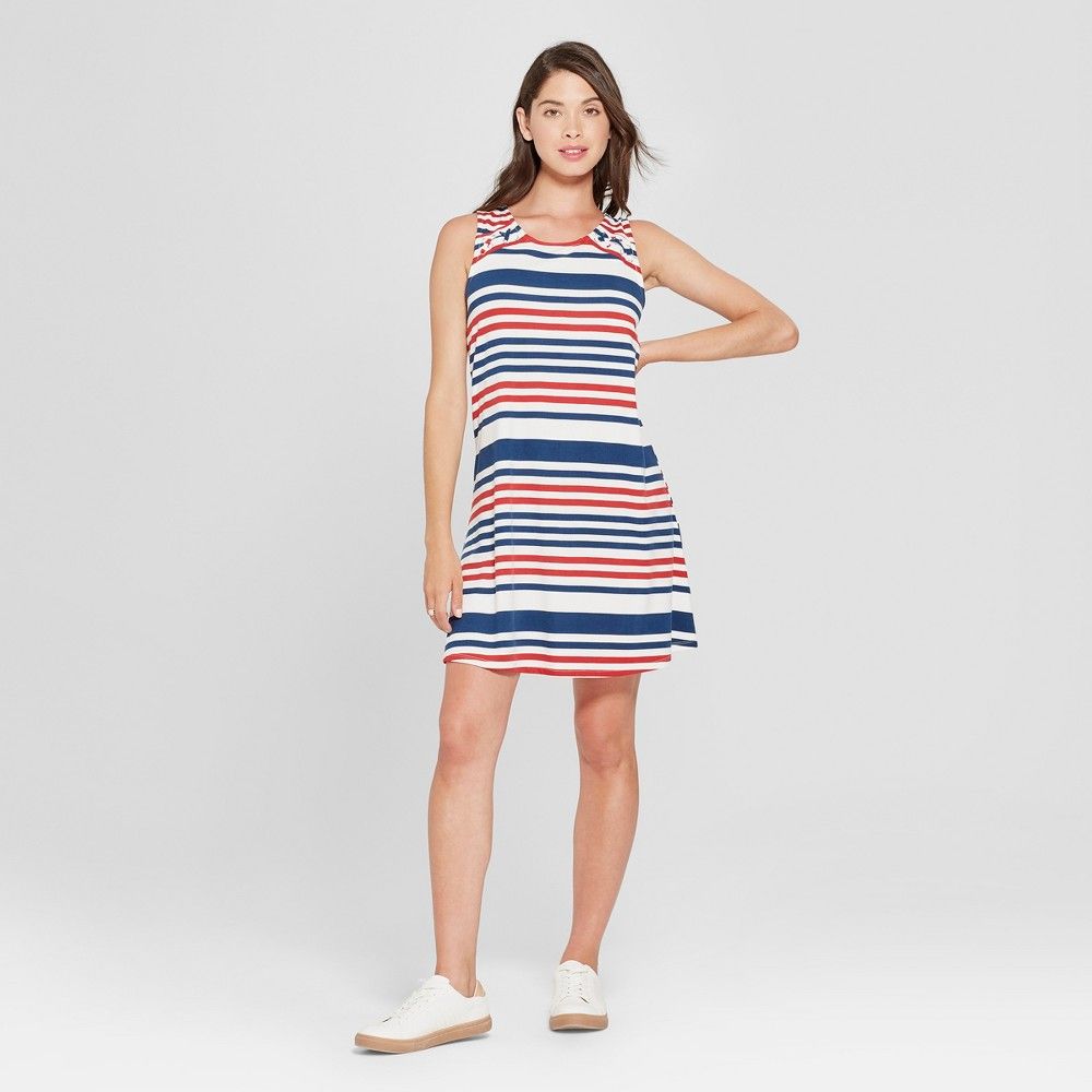 Women's Striped Lace-Up Detail Dress - 3Hearts (Juniors') Red S, Size: Small, White Red | Target