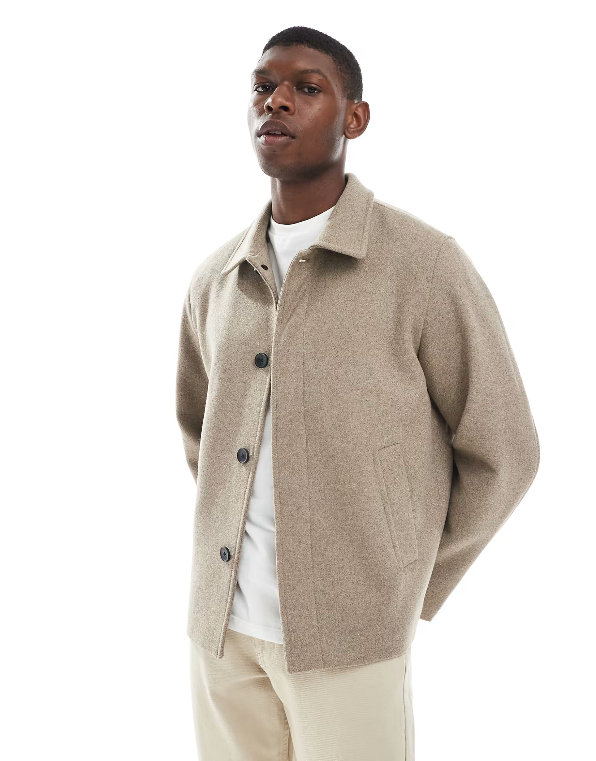 Jack & Jones boxy wool blend jacket in beige | ASOS (Global)