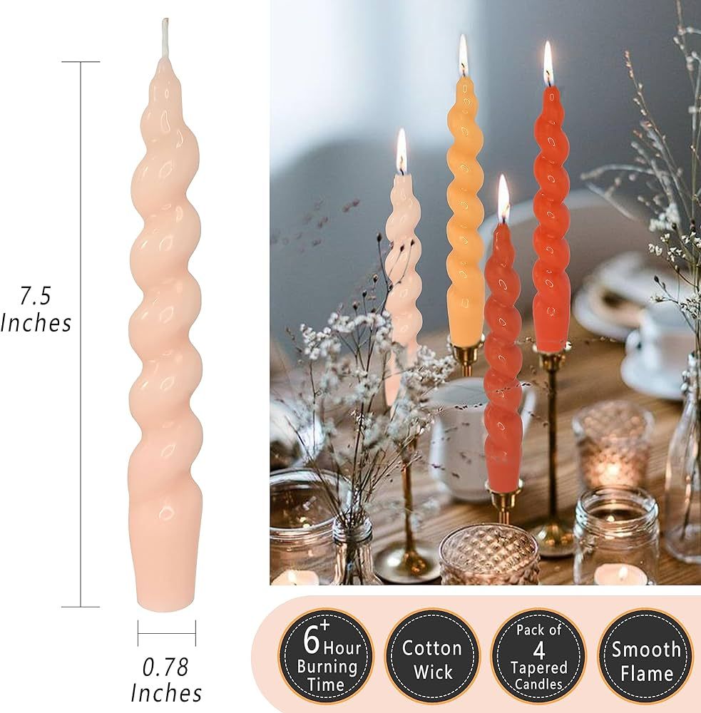 Spiral Taper Candle Twisted Candles Sticks Unscented Candlesticks 4 Pcs Orange Gradient Taper Can... | Amazon (US)