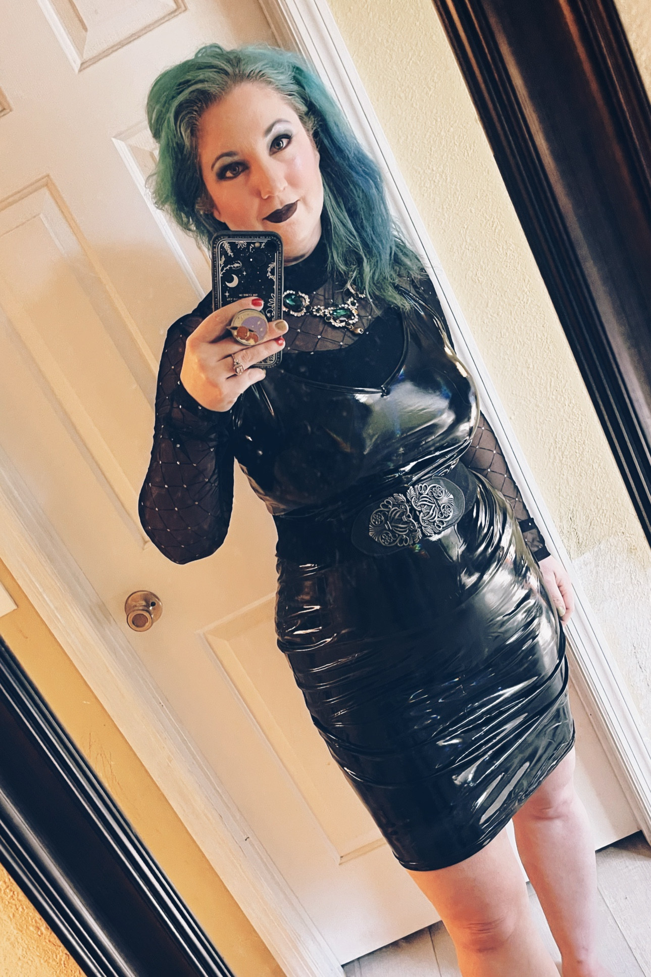 I did a thing. I wore a dress that is form fitting. I haven’t done that really since I was insulted in a store over wearing one, not like this, but it was a bandage dress. 👗
I feel I needed to do this for me. For Feeling better about myself. So here we are. 🫣 Also, ignore my hair, I need to recolor it this weekend. 
#outfitinspo
#dopaminedressing
#altfashion
#mirrorselfie
#styleat40
#mirrorpic
#realoutfit

#LTKStyleTip #LTKMidsize #LTKFindsUnder100