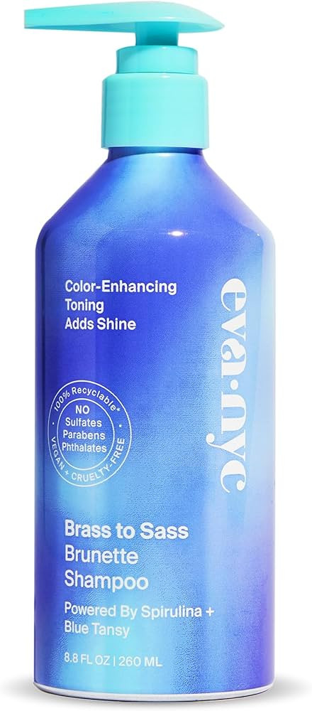 Eva NYC Brass to Sass Brunette Shampoo, Toning Blue Shampoo for Brunettes, Neutralizes Brassy Red... | Amazon (US)