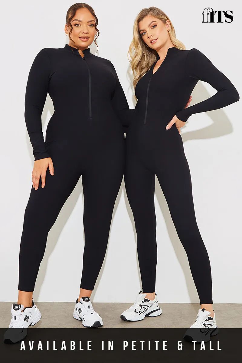 Half Zip Long Sleeve Sculpt and Control Full length Unitard | In The Style (UK)