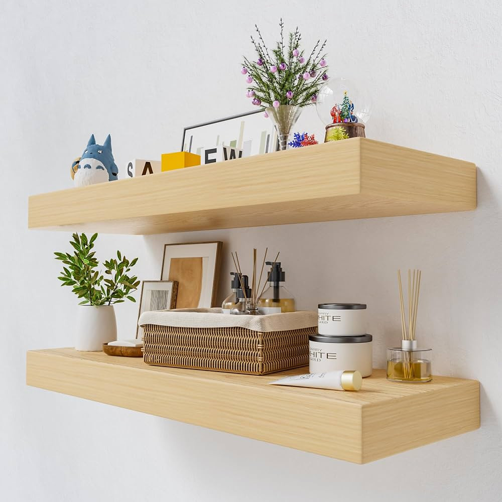 White Oak Floating Shelves, 2 Inch Thick Sturdy Wood Floating Shelves for Wall, 8 Inch Deep Shelv... | Amazon (US)