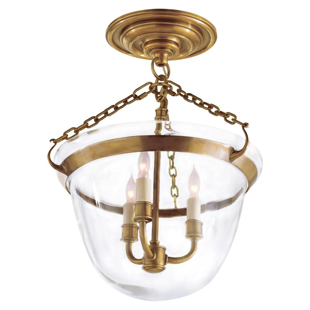 Visual Comfort Country Bell Jar French Antique Burnished Brass Semi Flush Mount | Kathy Kuo Home