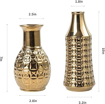 BASDHE Bud Ceramic Vase Gold Set of 2 Decorative Luxurious Flower Vases Small Mini Table Floral V... | Amazon (US)