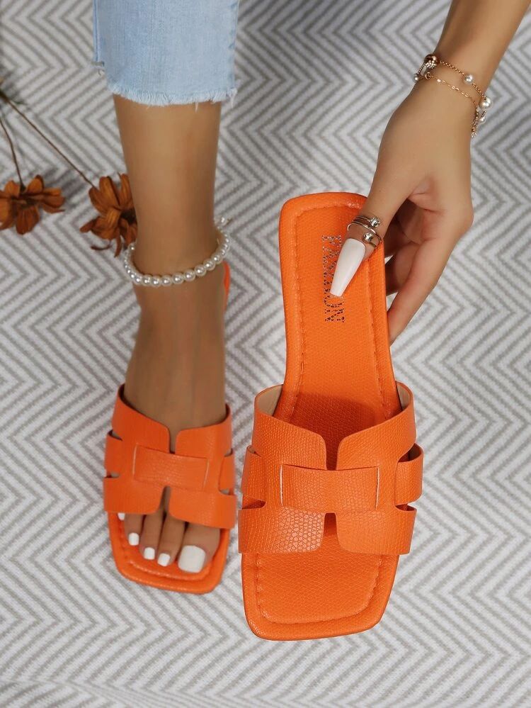 Women Cut Out Detail Flat Slide Sandals Casual Open Toe Ankle Strap Flat Shoes | SHEIN