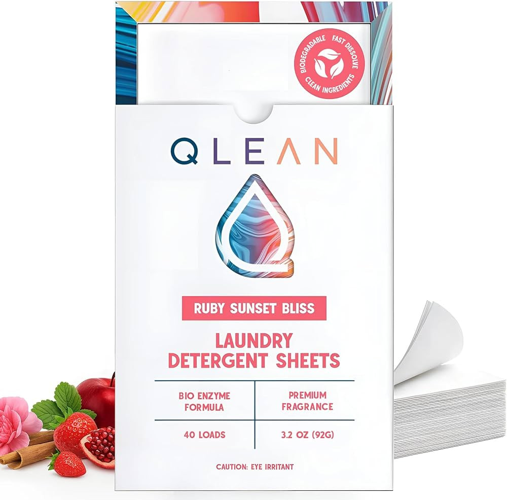 QLEAN Laundry Detergent Sheets Ruby Sunset Bliss (40 Loads) \u2013 Travel-Size Plant-Based Biodeg... | Amazon (US)