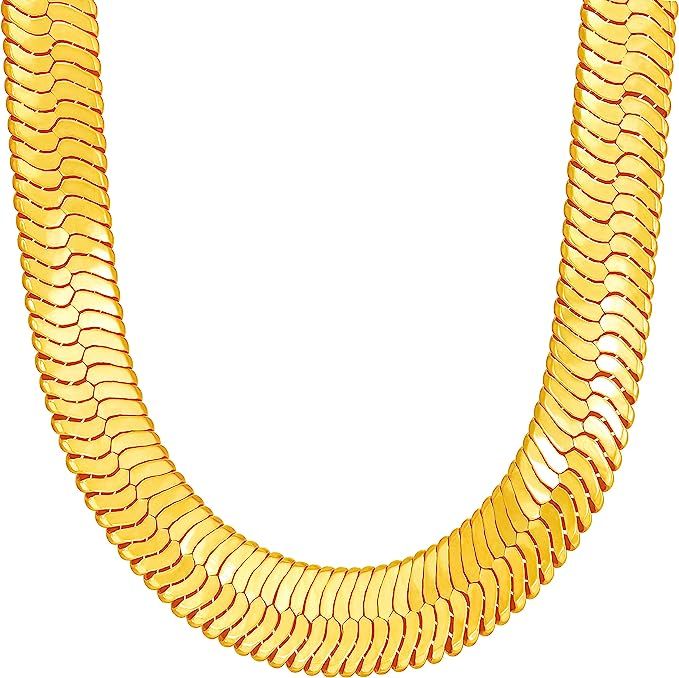 Amazon.com: LIFETIME JEWELRY 11mm Flexible Herringbone Chain Necklace 24k Real Gold Plated: Cloth... | Amazon (US)
