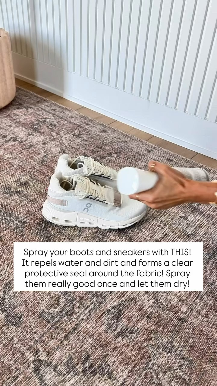 This clear spray will repel water and dirt from sneakers and boots. I spray them really good and let them dry overnight. I try to spray them when they are new out of the box, but you can also spray an older pair as well. Just make sure that you clean and wash them beforehand to get any existing stains out. This spray will form a protective seal that is clear around the outside and it will last a really long time!

#LTKmomlife #LTKmorningroutine #LTKselfcare