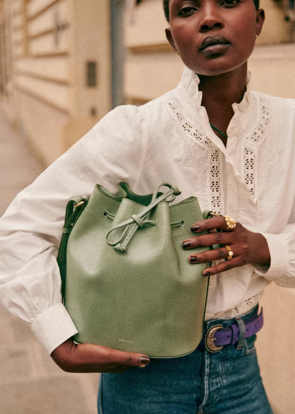 Farrow Bucket - Light Green Tejus - Lizard-embossed cowhide leather - Sézane | Sezane Paris