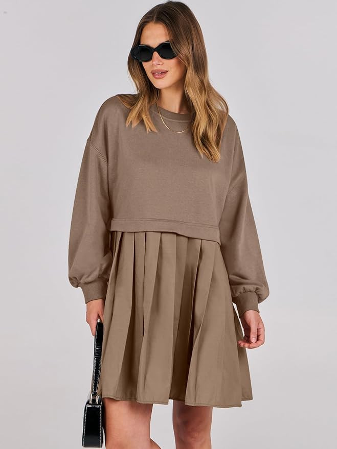 ANRABESS Women Sweatshirts Dress Oversized Long Sleeve Patchwork Casual Loose Pleated Pullover Mi... | Amazon (US)